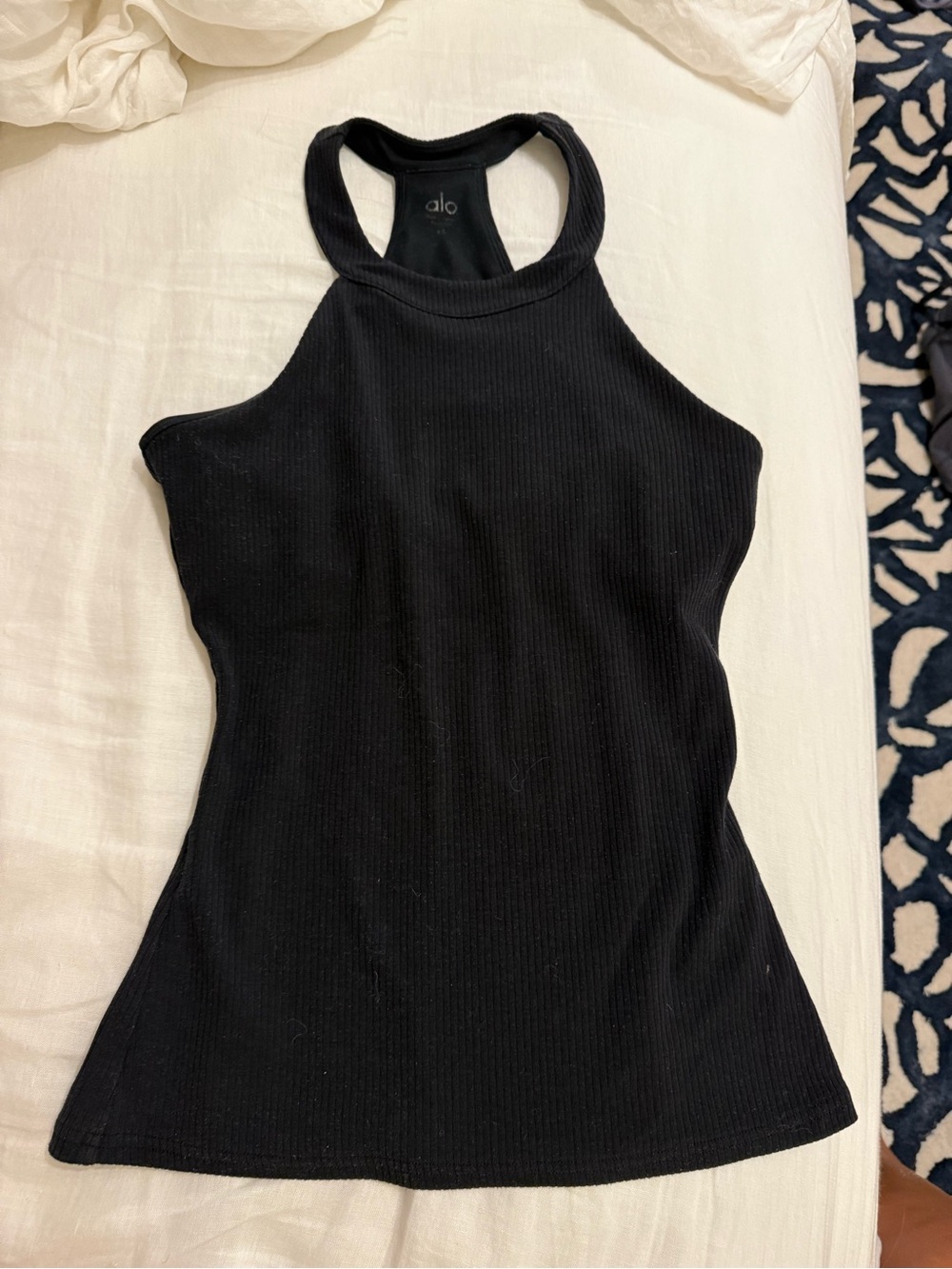 ALO Yoga Black Ribbed High-Neck Racerback Tank